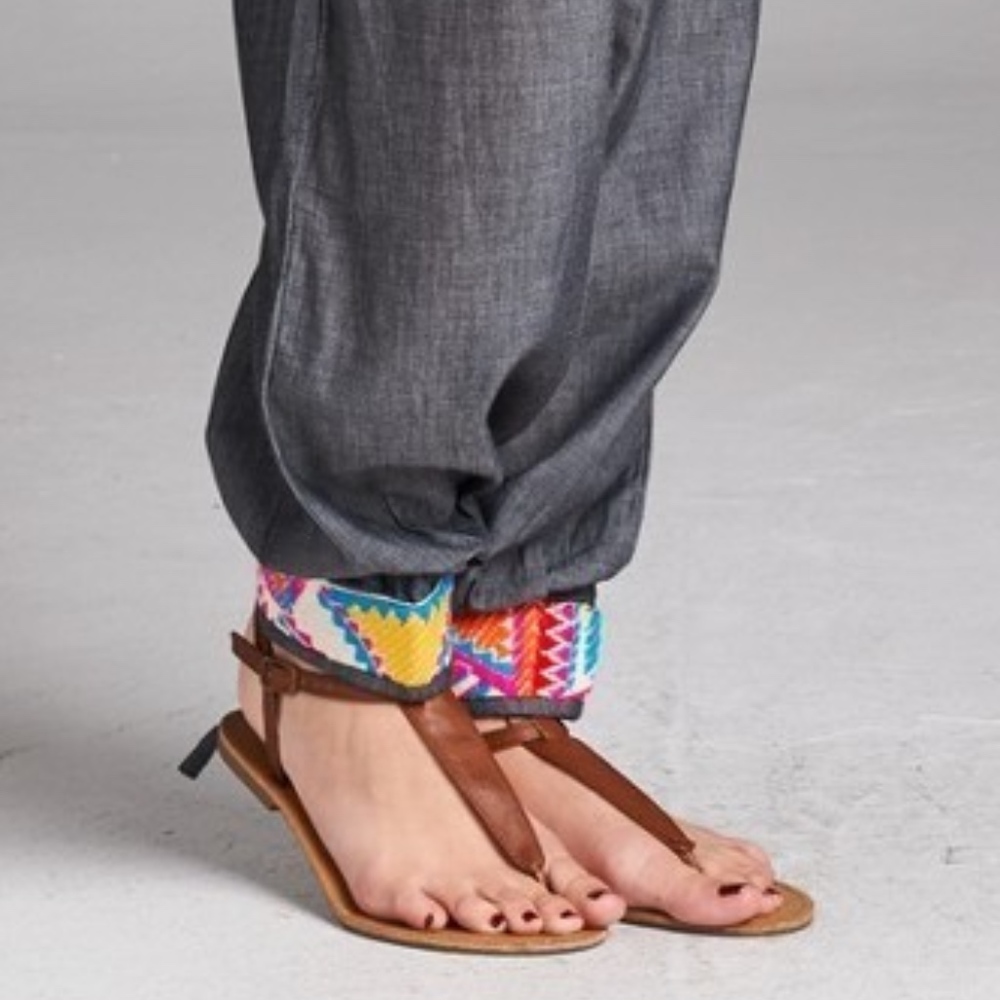 Embroidered Bohemian Harem Yoga Lounge Pant  Slate - Picture 2 of 4